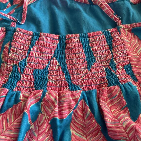 🌴 Vineyard Vines Pink & Blue Leaf Print Maxi Dress – Size 4 - Picture 6 of 7